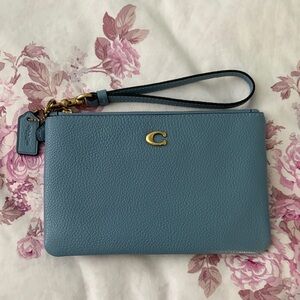 Coach Blue Bell Leather Wristlet with Gold Accents